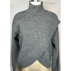 VOY Mock Neck Cross Over Front Medium Weight Grey Sweater SZ S Oversized